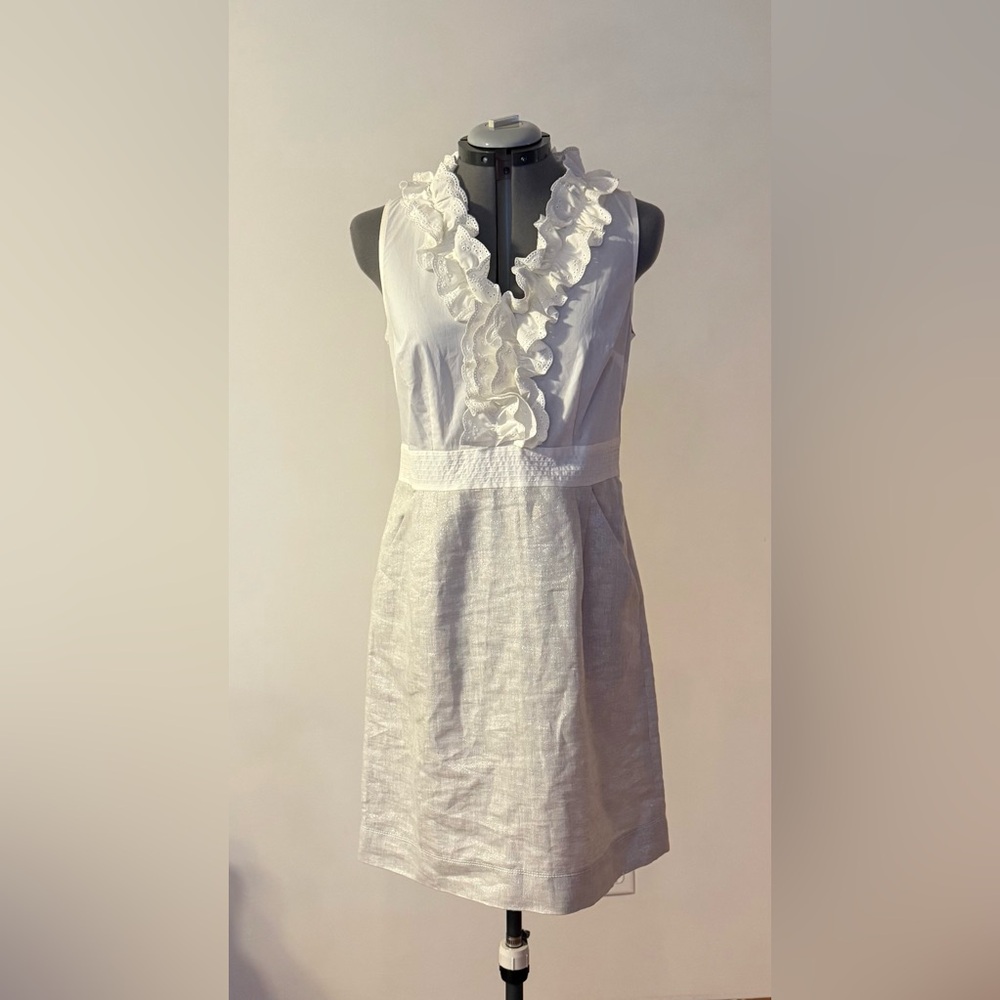 LOFT White Ruffle Midi Dress